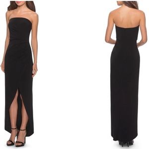 La Femme Strapless Ruched Soft Jersey Gown